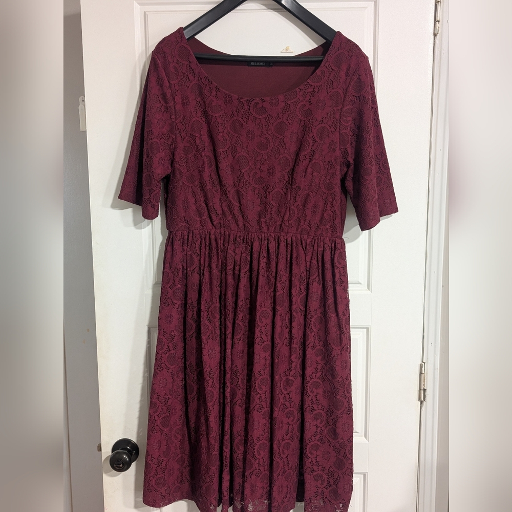 Mikarose Burgundy Lace Midi Dress